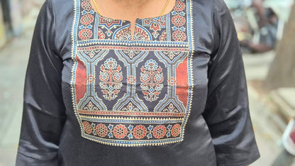 Black Mashru Silk Short Top