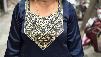 Navy Blue Mashru Silk Short Top