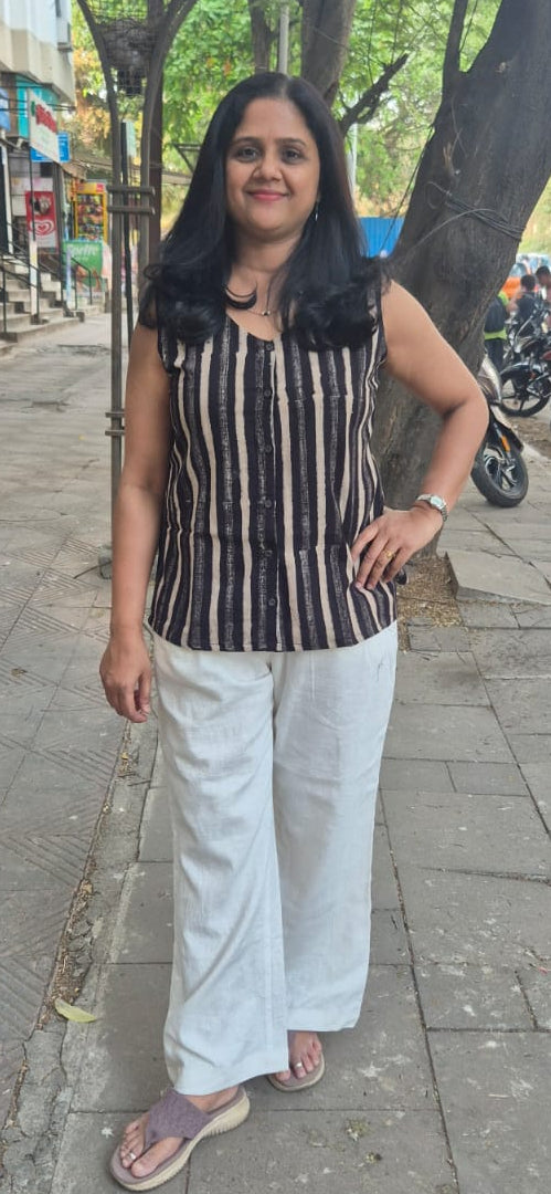 Black Block Printed Slub Ajrakh Shirt