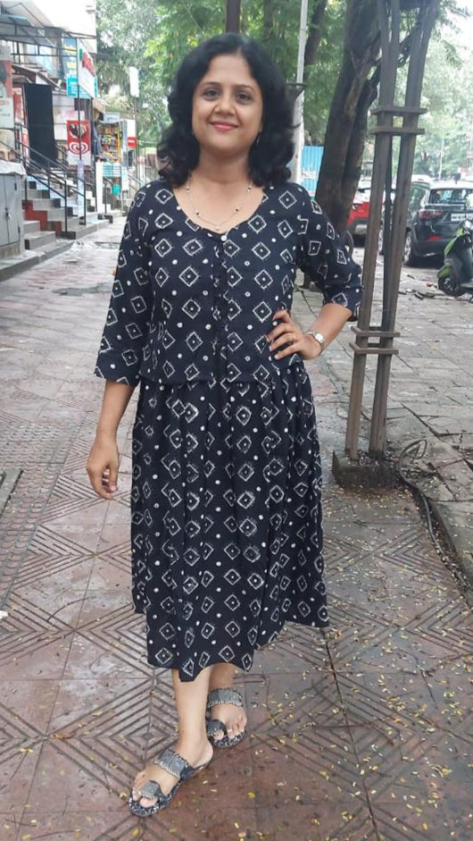 Black Handblock Printed spaghetti one piece with Jacket
