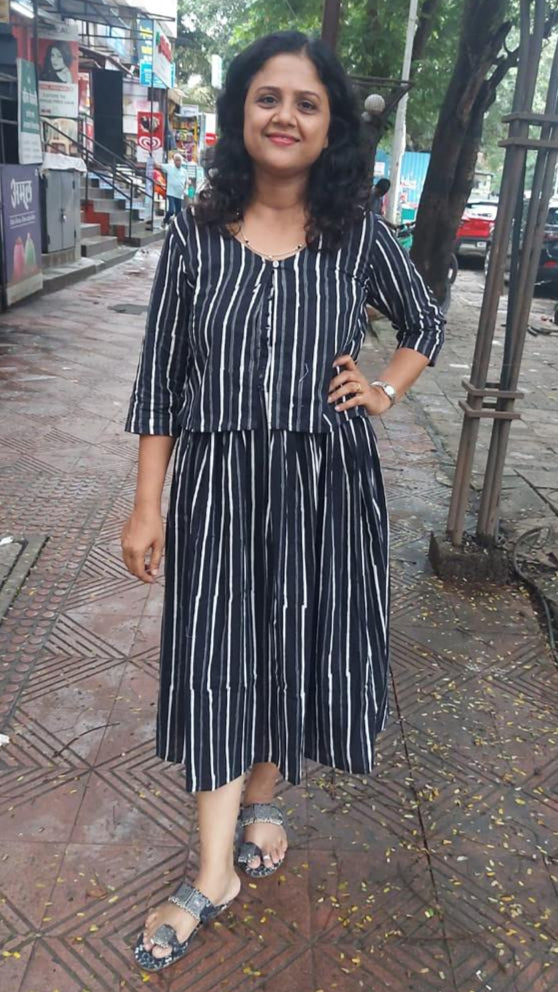 Black Handblock Printed spaghetti one piece with Jacket