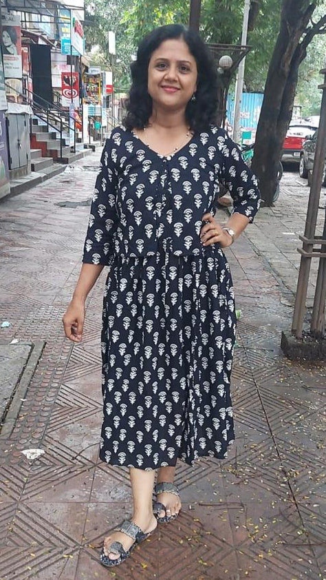 Black Handblock Printed spaghetti one piece with Jacket