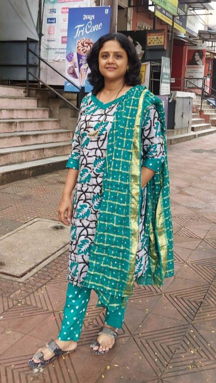 Sea Green Pure Batik Cotton Full Suit With Dupatta
