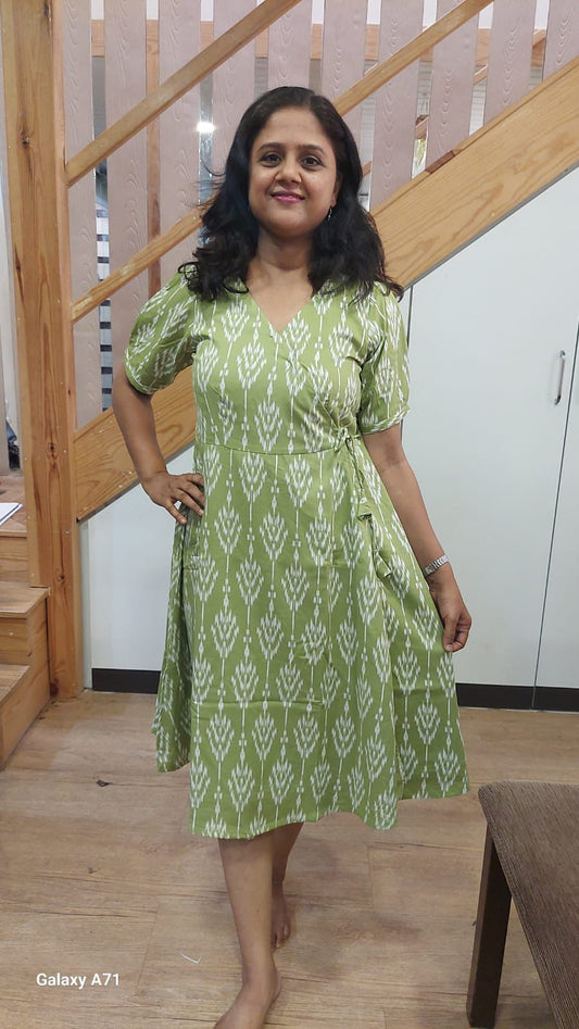 Light Mehendi Green Wraparound One Piece Dress