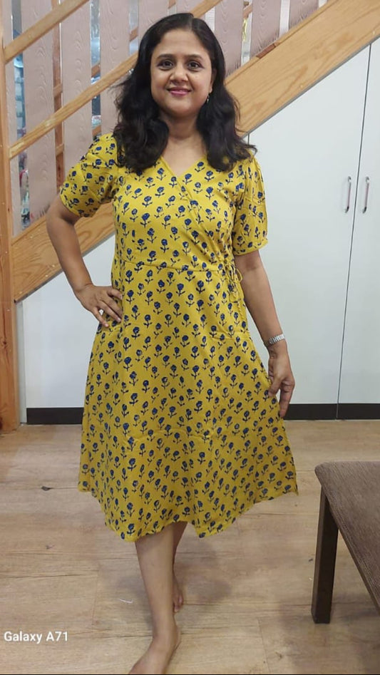 Mustard Yellow Wraparound One Piece Dress