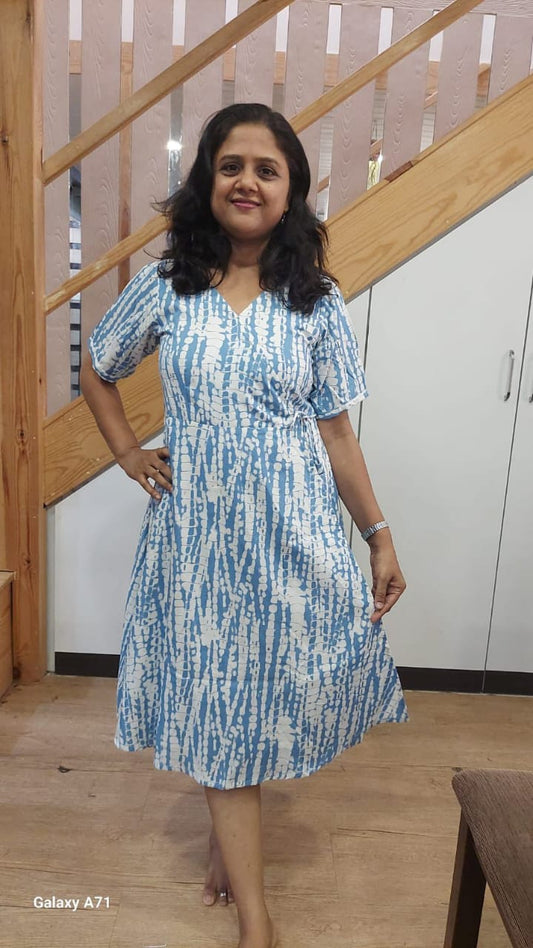 Sky Blue Wraparound One Piece Dress