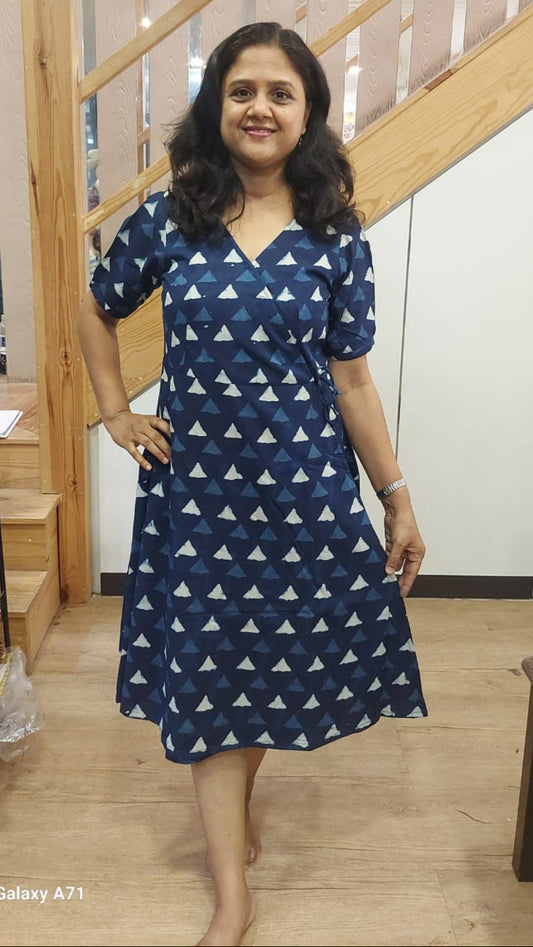 Indigo Wraparound One Piece Dress