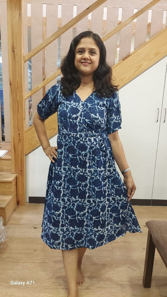 Indigo Wraparound One Piece Dress