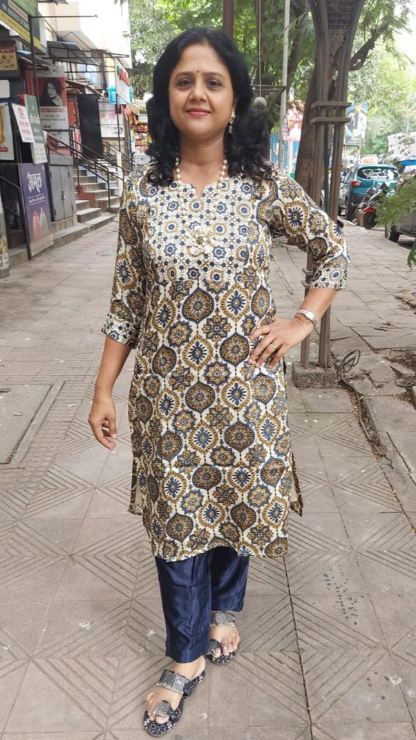 Off White Modal Ajrakh Kurta