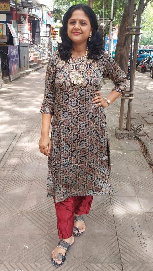 Black Modal Ajrakh Kurta