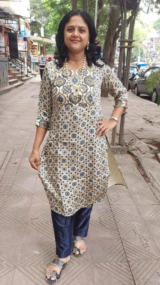 Off White Modal Ajrakh Kurta