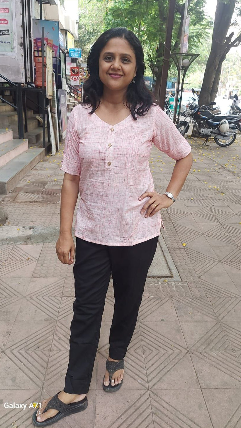 Baby Pink Brush Ajrakh Short Top
