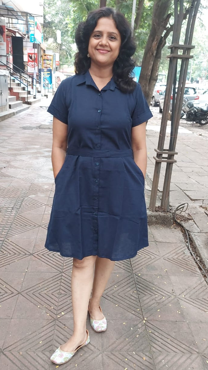 Nevy Blue Flex Cotton front open One Piece