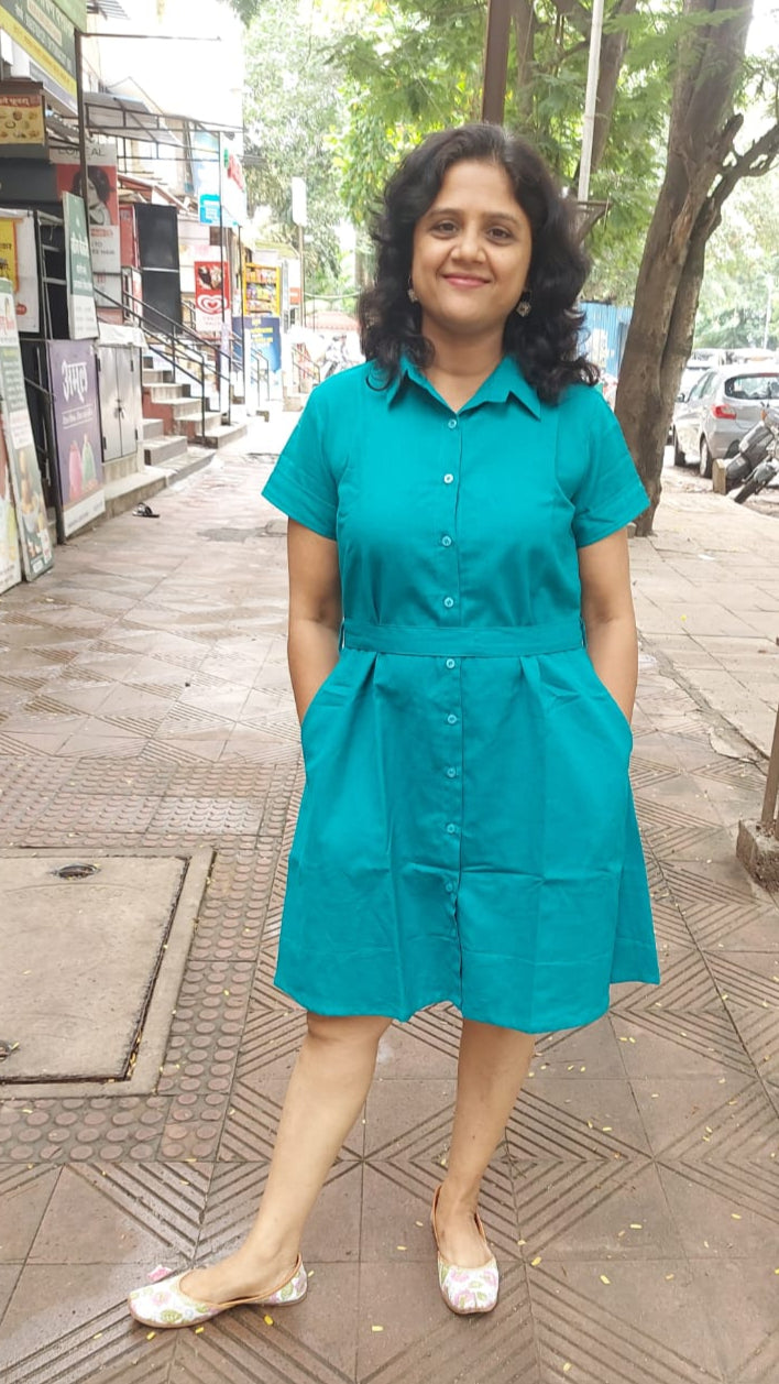 Rama Green Flex Cotton front open One Piece