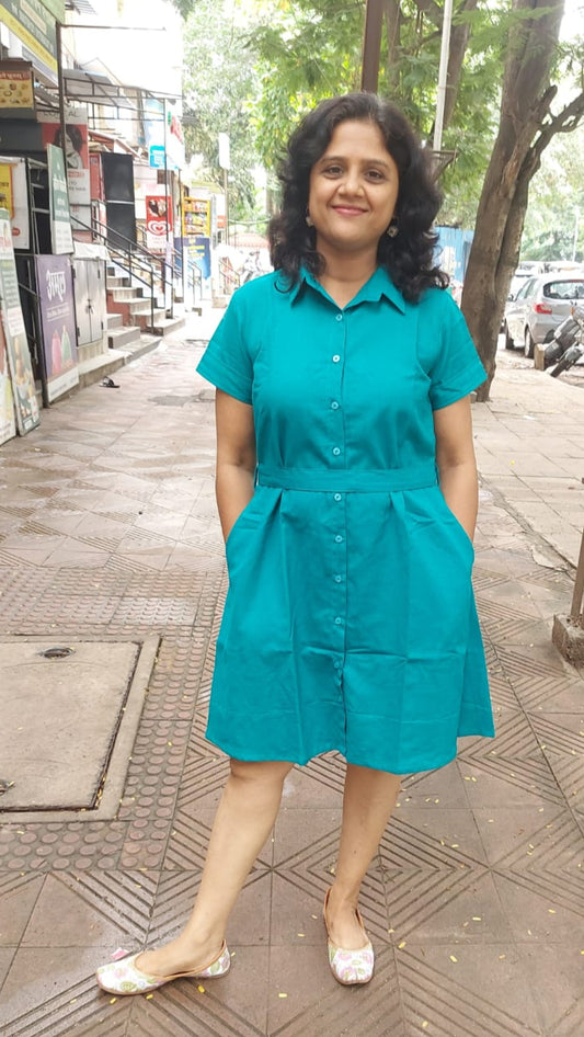 Rama Green Flex Cotton front open One Piece