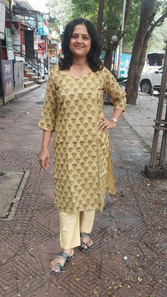Mustard Yellow Chanderi Cotton Vanapsati Ajrakh Kurta