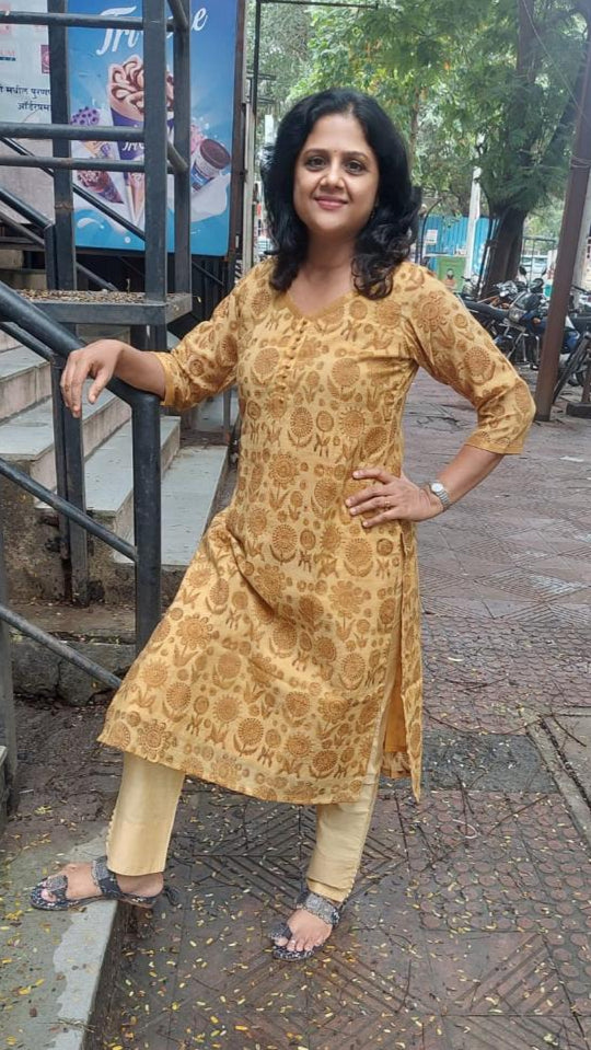 Mustard Yellow Chanderi Cotton Vanapsati Ajrakh Kurta