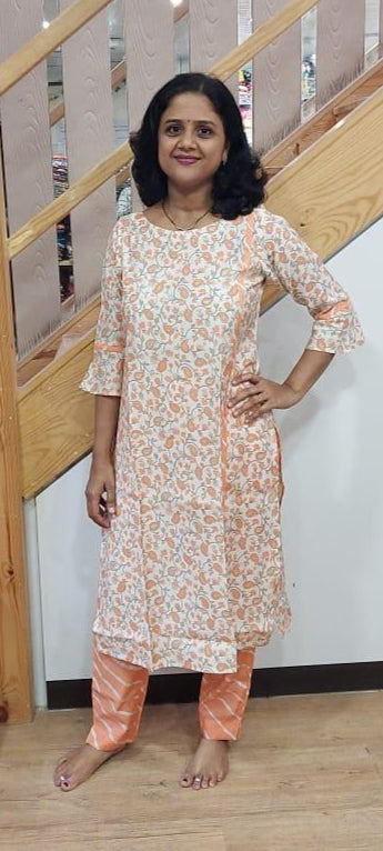 Peach Muslin Full suit (Kurta with Pant)