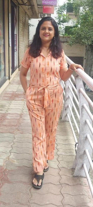 Light Orange Pure Ikkat Jumpsuit