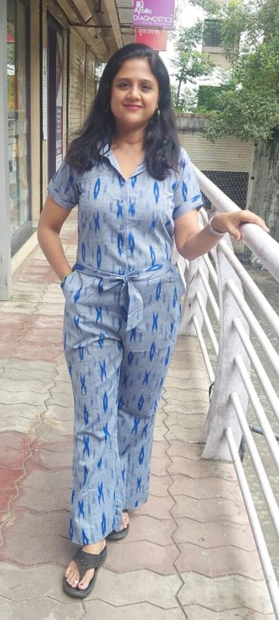 Blue Gray Pure Ikkat Jumpsuit
