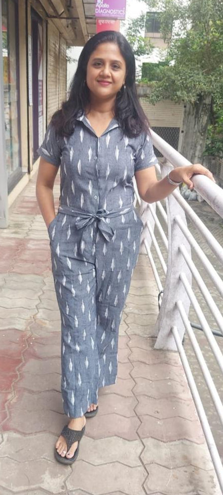 Gray Pure Ikkat Jumpsuit