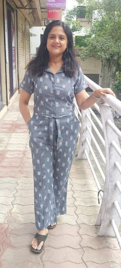 Gray Pure Ikkat Jumpsuit