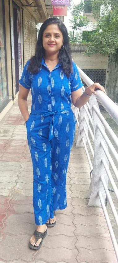 Royal Blue Pure Ikkat Jumpsuit