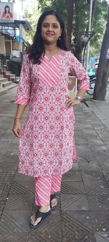 Pink Pure Cotton Printed Kurta With Pant Full Suit