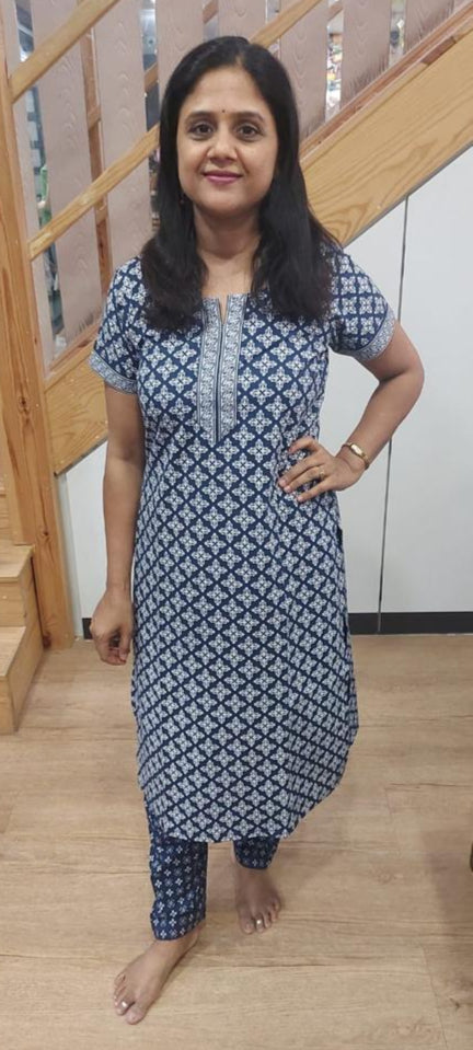 Blue Pure Cotton Kurta With Pant