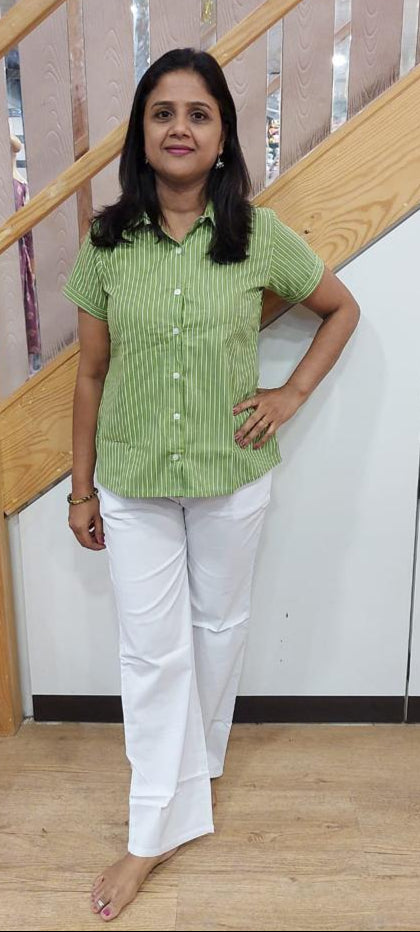 Mehendi Green Pure Cotton Half Shirt