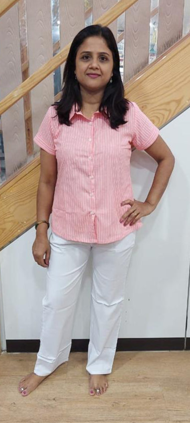 Baby Pink Pure Cotton Half Shirt