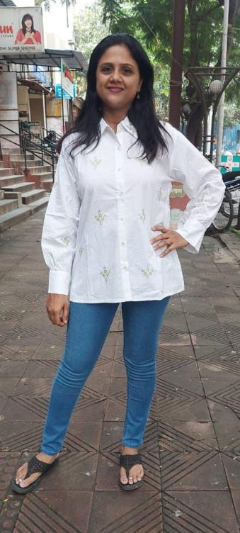 white  Pure Cotton Embroidered Shirt