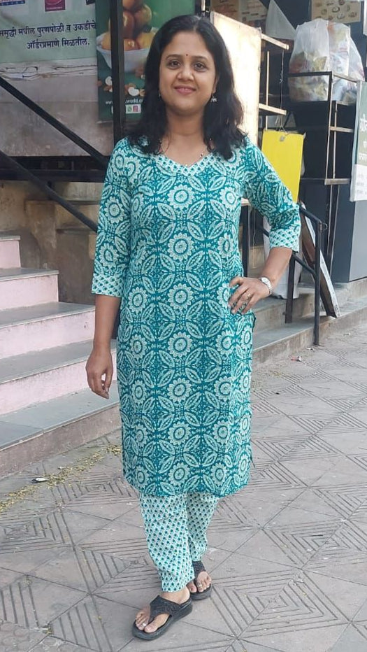 Rama Green Pure Cotton Kurta With Pant