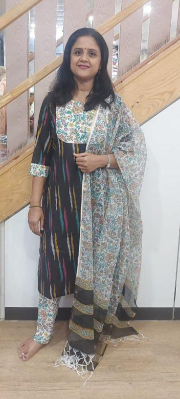 Brown Handloom Ikkat Cotton Full Suit with Dupatta