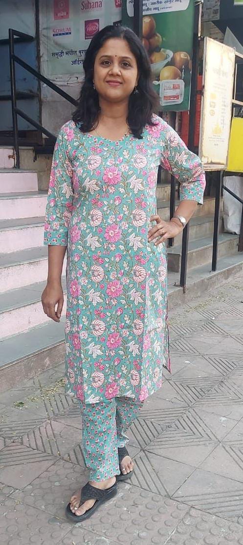 Sea Green Pure Cotton Kurta With Pant