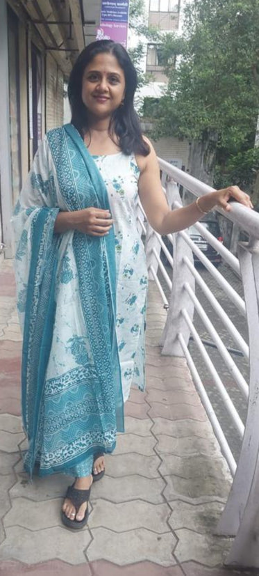 Sea Green Pure Cotton Full Suit With Dupatta