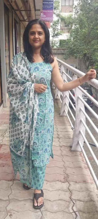 Pista Green Pure Cotton Full Suit With Dupatta