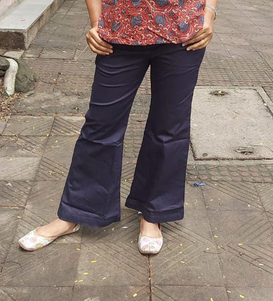 Nevy Blue  Cotton Lycra Bell Bottoms stretchable Pant