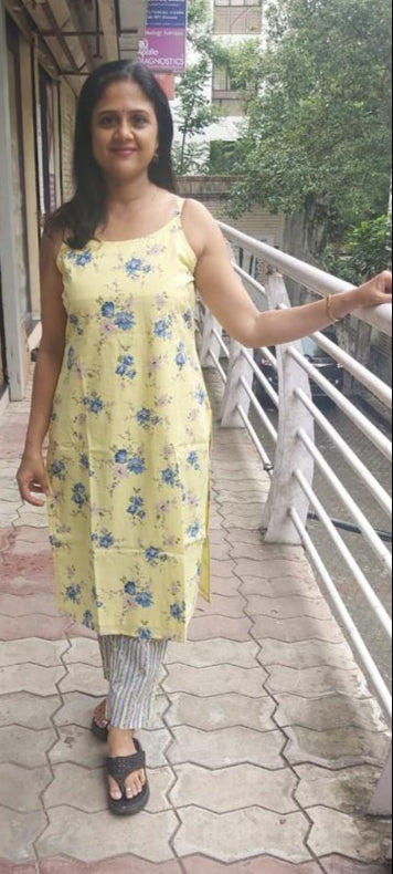 Lemon Pure Cotton Spaghetti Kurta With Pant