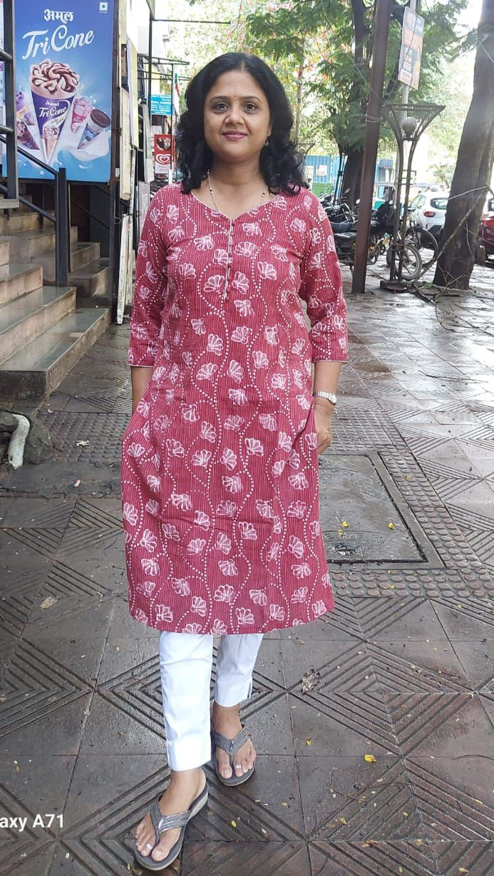Wine Kantha Cotton Kurta