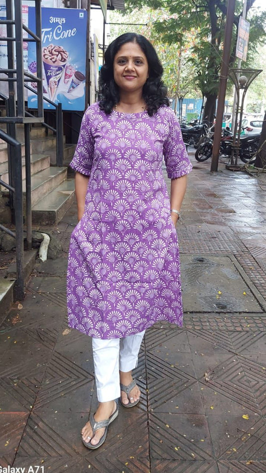 Violet Kantha Cotton Kurta