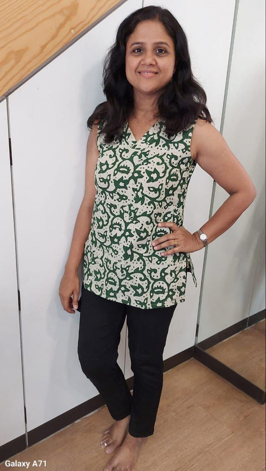 Green  Batik Cotton Short Top