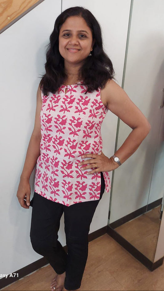 Pink  Batik Cotton Short Top