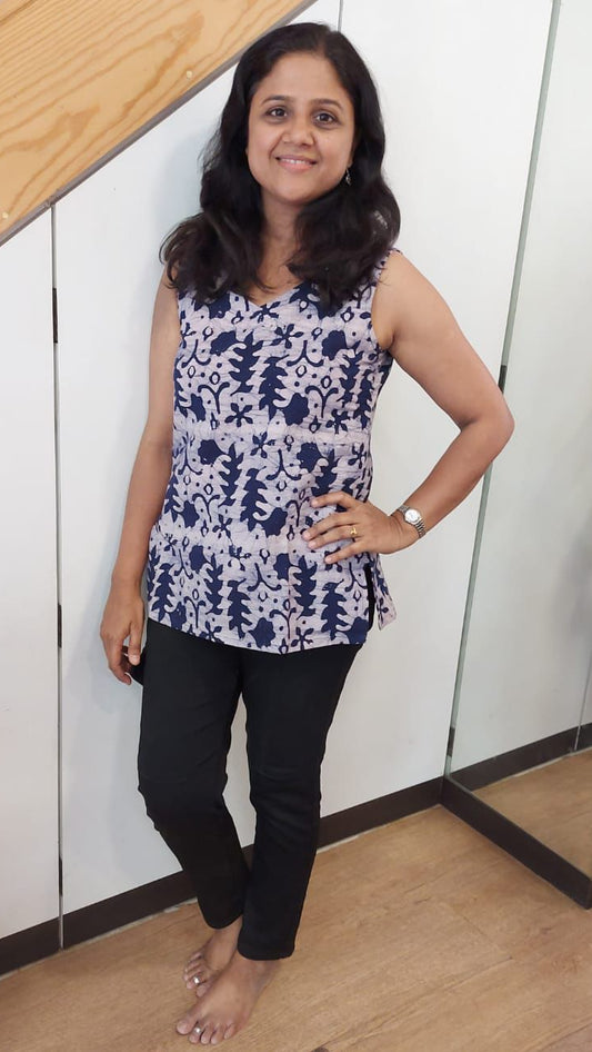 Cobalt Blue Batik Cotton Short Top