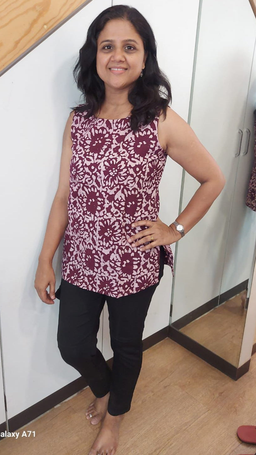 Dark Wine Batik Cotton Short Top