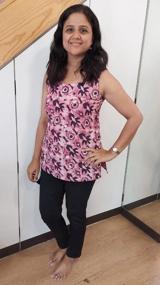 Wine Batik Cotton Short Top