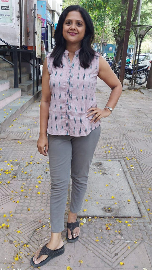 Cocoa Cotton Ikkat Short Top