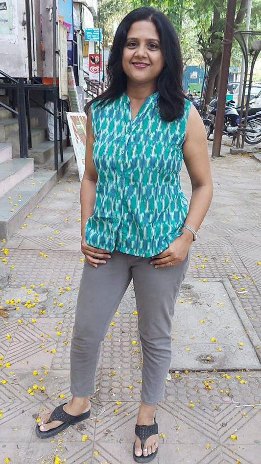Green Cotton Ikat Short Top