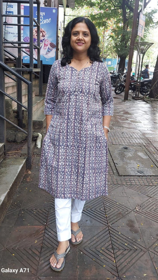 Cocoa Kantha Cotton Kurta