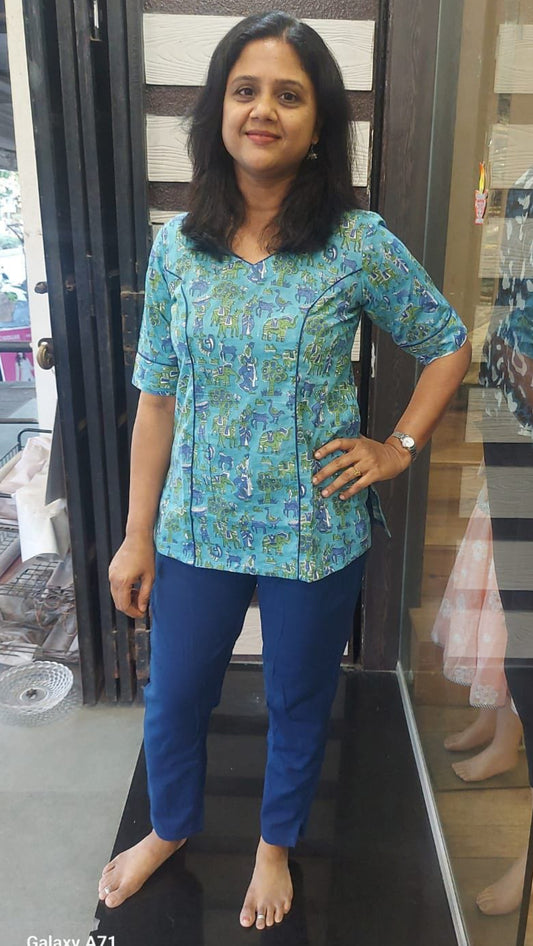 Sea Green Pure Cotton Short Top
